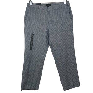 Banana Republic NEW Womens Hampton Straight Leg Pant Gray Linen Blend Striped 14